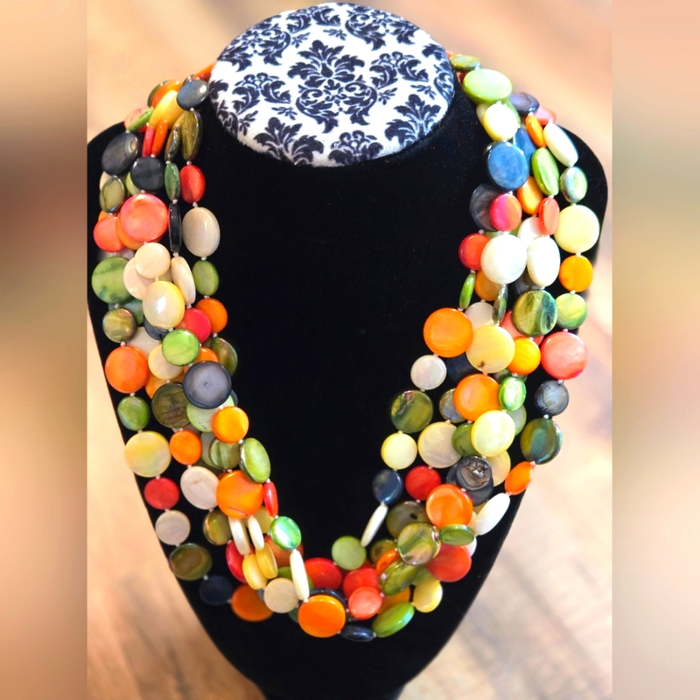 5 Strand Rainbow Mother of Pearl Confetti Beaded - The Island Pearl Necklace